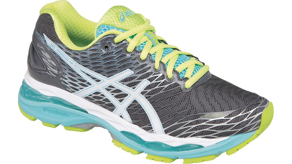 Gel-Nimbus 18 Road Running Shoe - Womens-Titanium/White/Turquoise-Medium-9