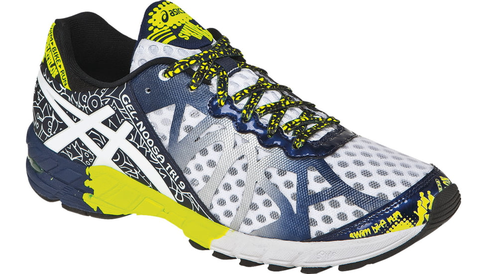 Asics Gel-Noosa Tri 9 Road Running Shoe - Men's-White/Navy/Yellow-Medium-9.5 US
