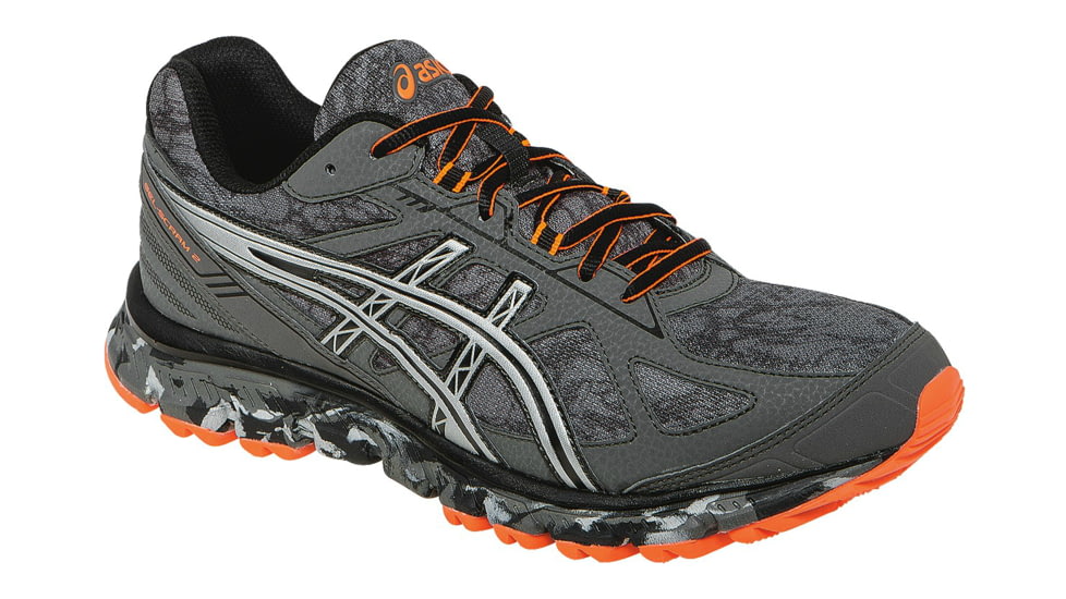 Asics Gel-Scram 2 Trail Running Shoe - Mens-Gunmetal/Silver/Orange-Medium-10 US