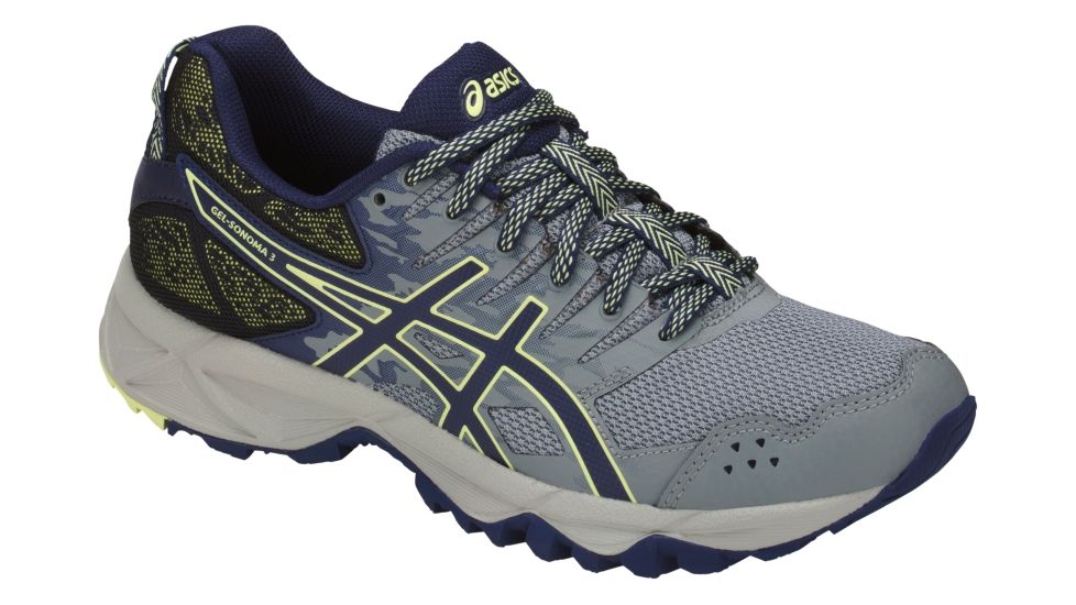 Asics GEL-SONOMA 3 Trail Running Shoes - Women's, Stone Grey/Indigo Blue/Limelight, Medium, 11 US T774N.1149-11