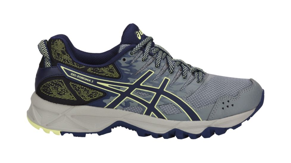 Asics GEL-SONOMA 3 Trail Running Shoes - Women's, Stone Grey/Indigo Blue/Limelight, Medium, 11 US T774N.1149-11