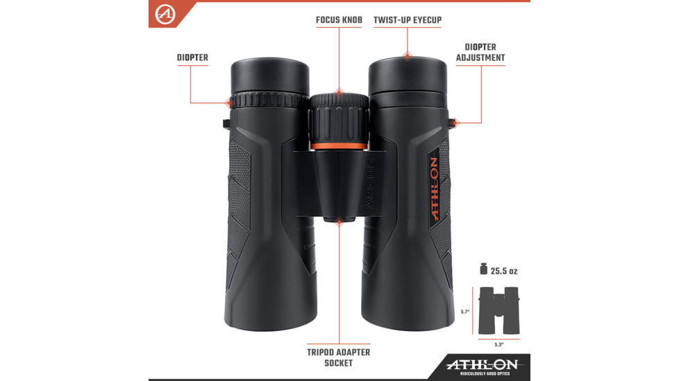 Athlon Optics Argos Gen II UHD Binocular, 10x42mm, Roof Prism, BaK4, Magnesium, Black, 114011