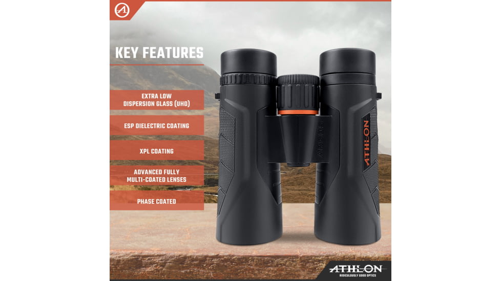 Athlon Optics Argos Gen II UHD Binocular, 10x42mm, Roof Prism, BaK4, Magnesium, Black, 114011