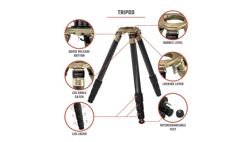Athlon Optics Midas CF32 32mm Tube Carbon Fiber Tripod, Black/Tan, 706007