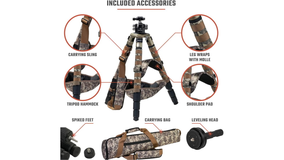 Athlon Optics Midas CF32 32mm Tube Carbon Fiber Tripod, Black/Tan, 706007