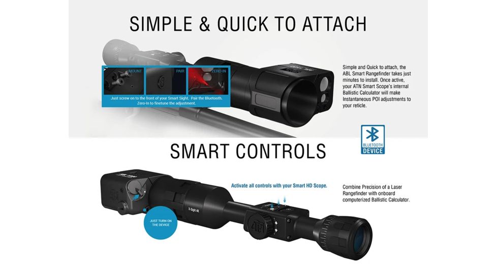 EDEMO ATN Auxiliary Ballistic Laser Rangefinder for Smart HD Scopes, Bluetooth, 1500 yards, Black, ACMUABL1500, EDEMO1