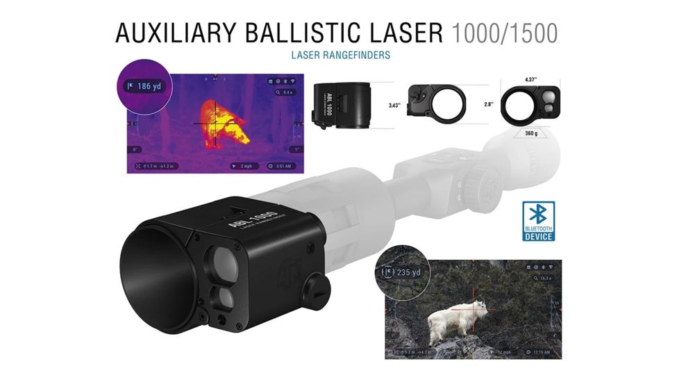 EDEMO ATN Auxiliary Ballistic Laser Rangefinder for Smart HD Scopes, Bluetooth, 1500 yards, Black, ACMUABL1500, EDEMO1