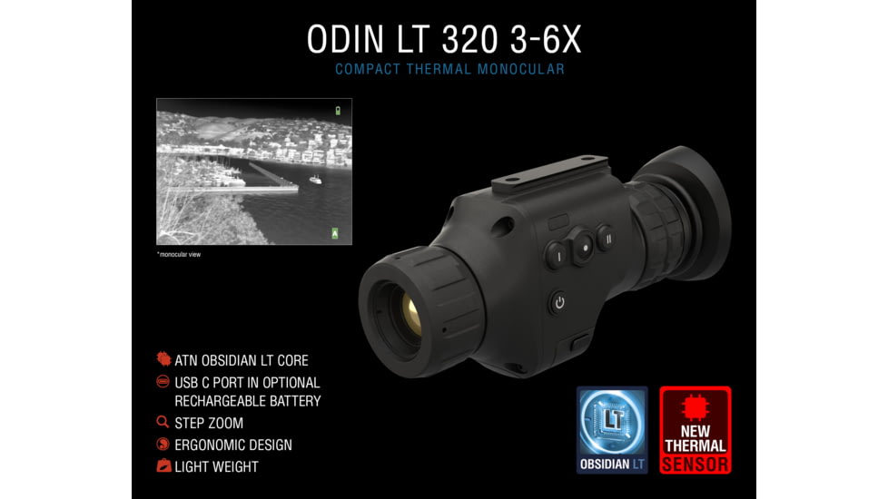 ATN ODIN LT 320 3-6x25mm Compact Thermal Monocular, Black, TIMNODN325X