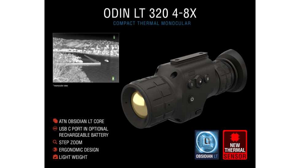 ATN ODIN LT 320 4-8x35mm Compact Thermal Monocular, Black, TIMNODN335X