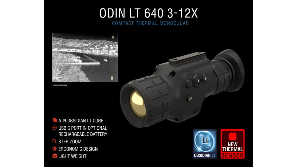 ATN ODIN LT 640, 3-12x35mm Compact Thermal Viewer Sensor, Multiple Patterns &amp; Color Options Reticle, Black, TIMNODN635X