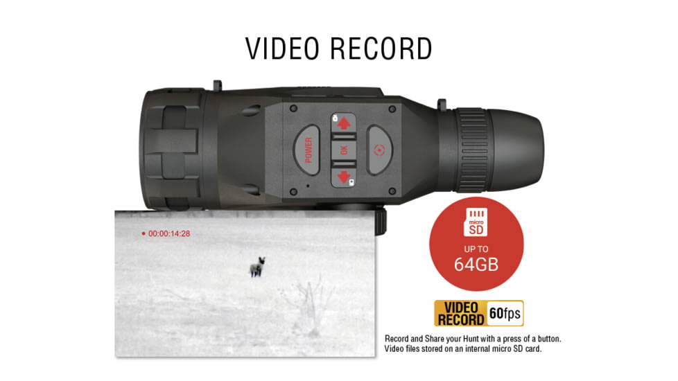 ATN OTS 4T, 1-10x, 640x480, Thermal Viewer w/ Full HD Video rec, WiFi, Smooth zoom, iOS/Android Controlling App, Black, TIMNO4641A