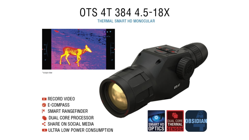 ATN OTS 4T, 4.5-18x, 384x288, Thermal Viewer w/ Full HD Video rec, WiFi, Smooth zoom, iOS/Android Controlling App, Black, TIMNO4384A