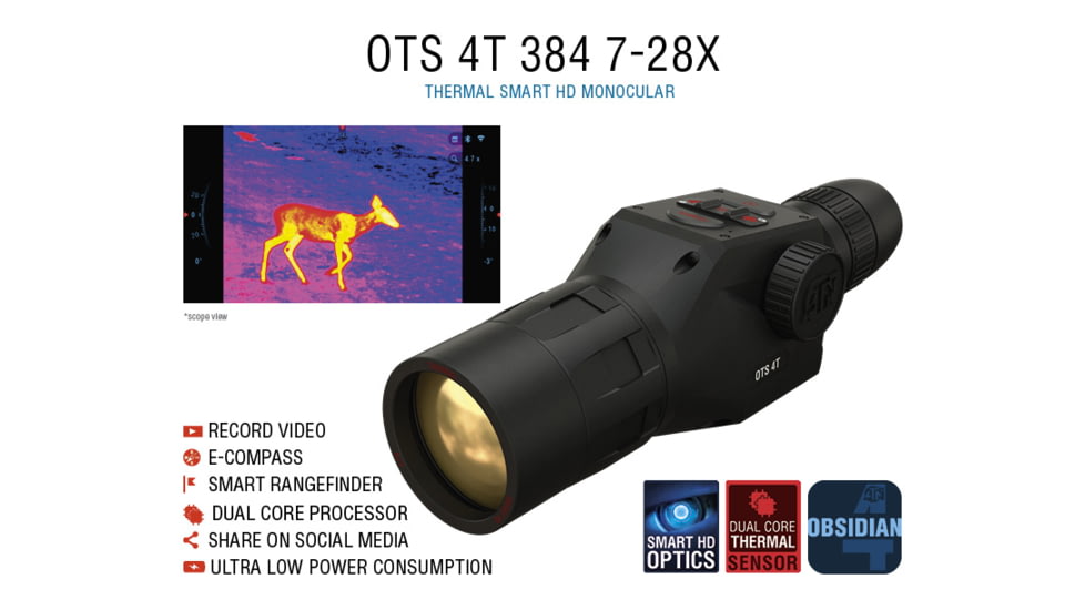 ATN OTS 4T, 7-28x, 384x288, Thermal Viewer w/ Full HD Video rec, WiFi, Smooth zoom, iOS/Android Controlling App, Black, TIMNO4387A