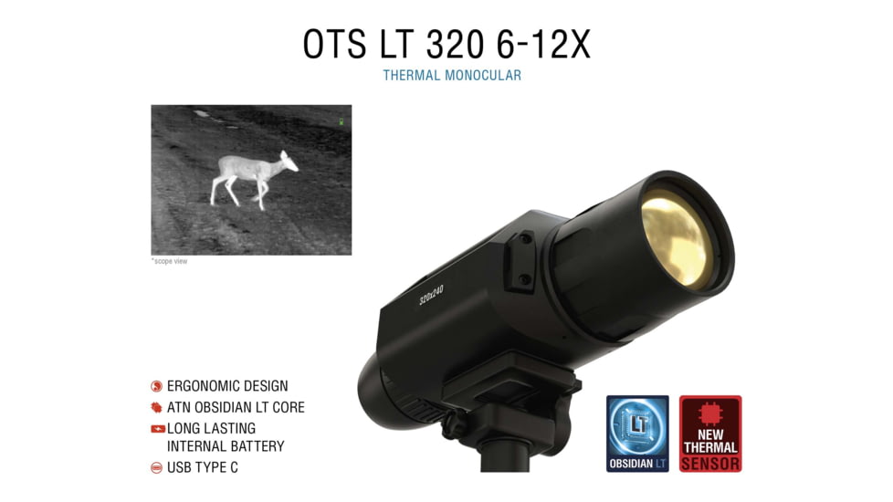 ATN OTS LT 320 6-12x Thermal Viewer, 25mm, 320x240, Black, TIMNOLT350X