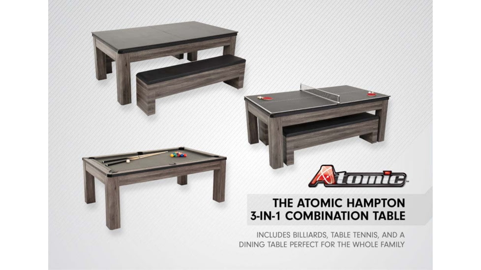Atomic Hampton 3-In-1 Combo Game Table Billiards, Ping Pong, Dining, Grey wood grain, G05302W