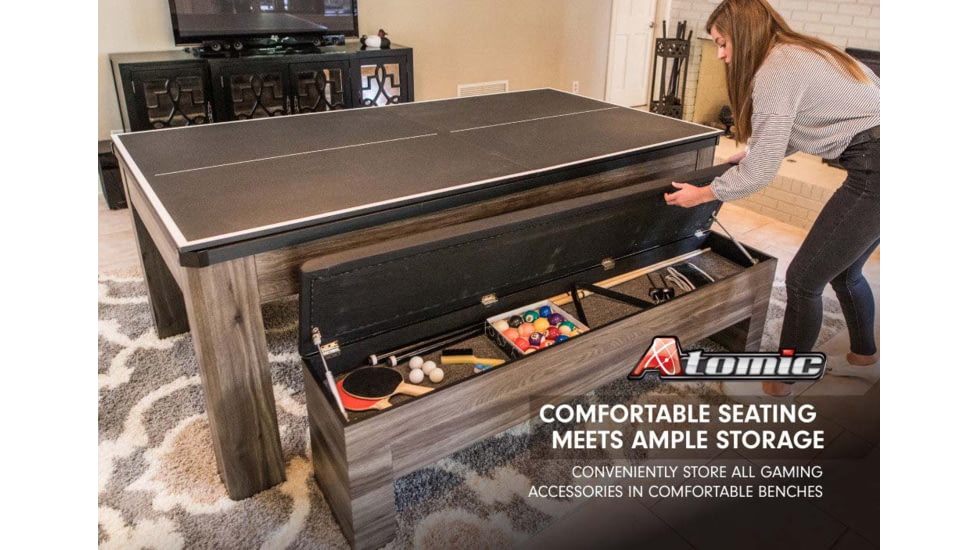 Atomic Hampton 3-In-1 Combo Game Table Billiards, Ping Pong, Dining, Grey wood grain, G05302W