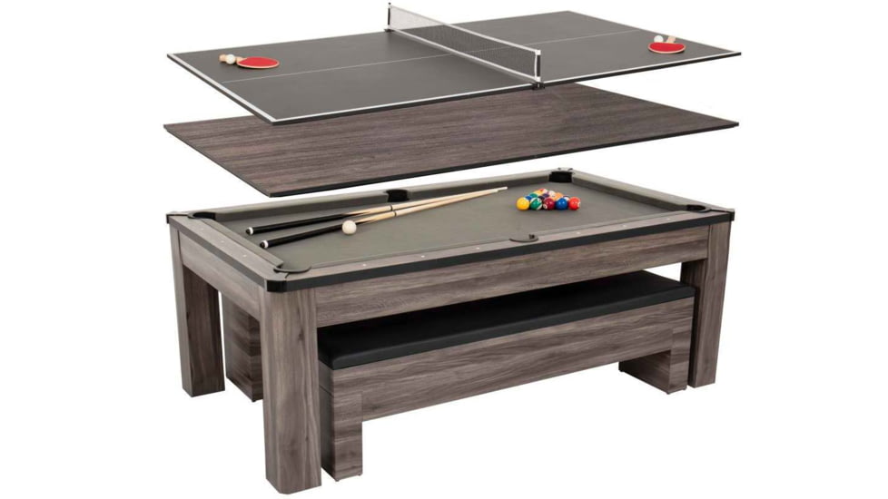 Atomic Hampton 3-In-1 Combo Game Table Billiards, Ping Pong, Dining, Grey wood grain, G05302W