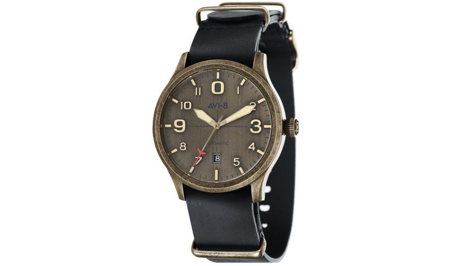 AVI-8 Flyboy Watch Automatic Japan 3 Hands with Date, Vintage Brass/Black, AV-4021-0K