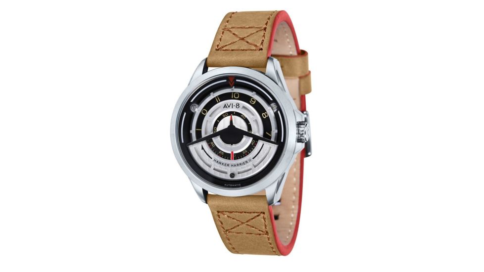 AVI-8 Hawker Harrier II Pegasus Concept Watch Japan Automatic 3 Hands, Silver White/Brown AV-4047-01
