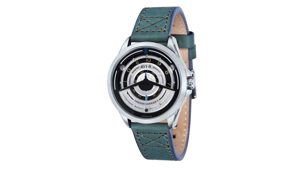 AVI-8 Hawker Harrier II Pegasus Concept Watch Japan Automatic 3 Hands, Silver White/Green AV-4047-02