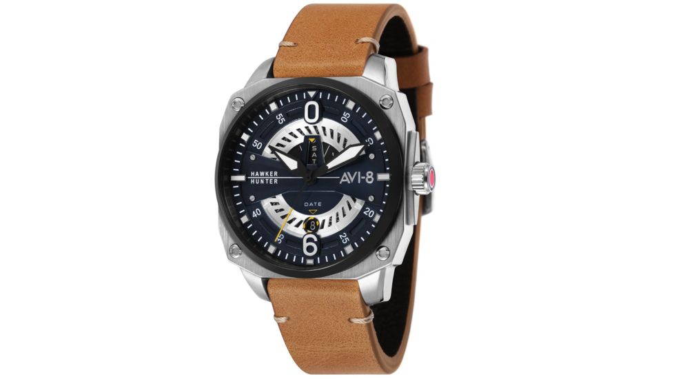 AVI-8 Hawker Hunter Watch Japan Quartz 3 Hands with Date and Day, Blue/Tan AV-4057-02