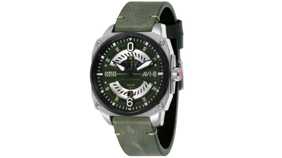 AVI-8 Hawker Hunter Watch Japan Quartz 3 Hands with Date and Day, Green/Green AV-4057-03