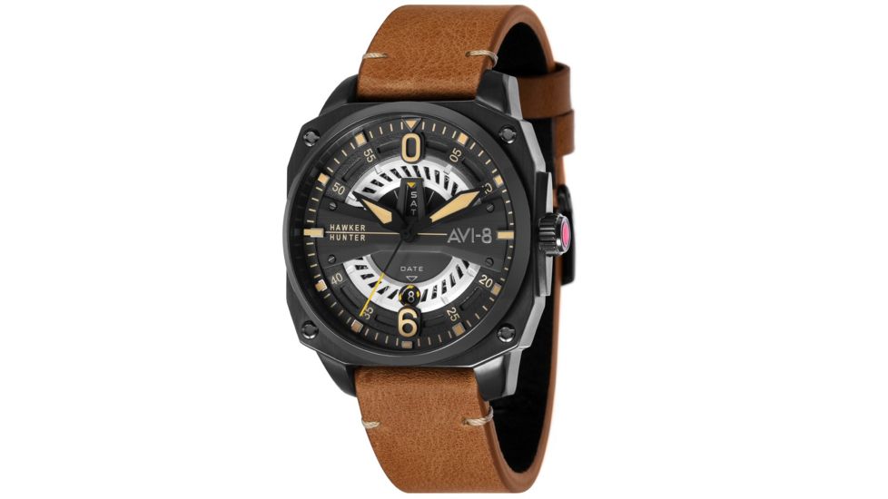 AVI-8 Hawker Hunter Watch Japan Quartz 3 Hands with Date and Day, Black/Brown AV-4057-04