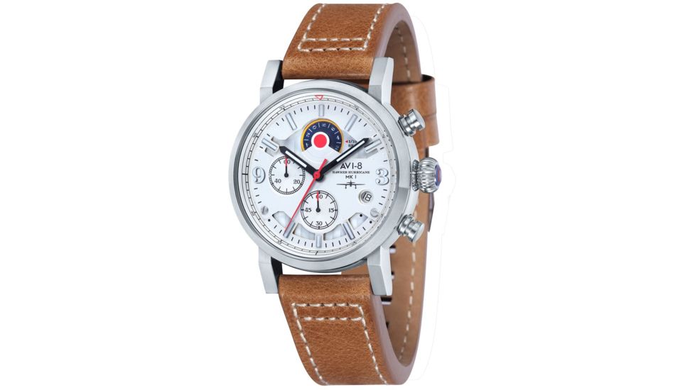 AVI-8 Hawker Hurricane Watch Japan Quartz Chronograph with Date, White/Tan AV-4041-01