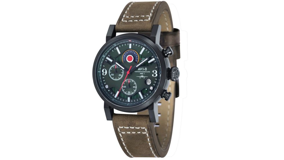 AVI-8 Hawker Hurricane Watch Japan Quartz Chronograph with Date, Green/Brown AV-4041-04
