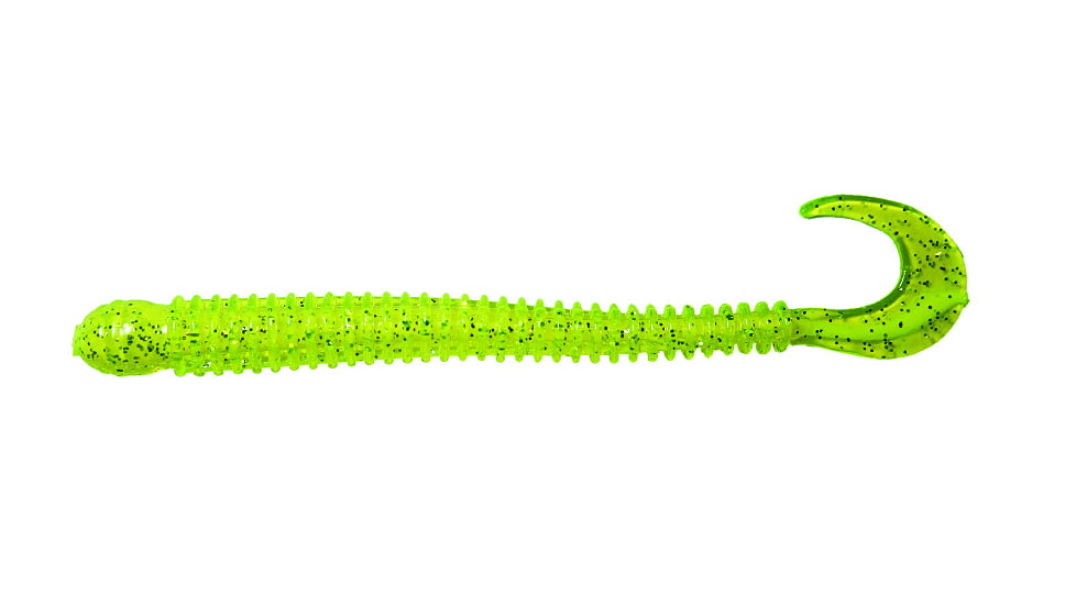 B-Fish-N AuthentX Ringworm Worm, 10, 4in, Chartreuse-Silver Flake/White Core, RW-104