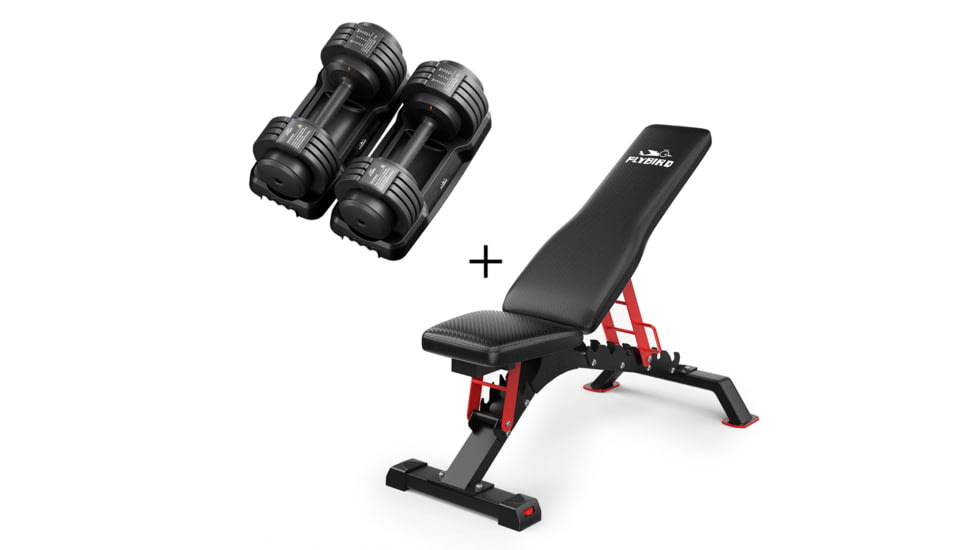 Flybird Fitness Bundle Pair Of Flybird 55Lbs Adjustable Dumbbells &amp; Flybird Pro Weight Bench 754FD8B6, 7819140169986