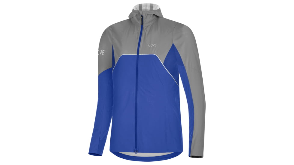 GOREWEAR R7 Womens Partial GORE-TEX INFINIUMTM Hooded Running Jacket in Ultramarine Blue/Lab Gray XS 0-2 Slim fit Windproof FD96E347, 100460-BLBF-36
