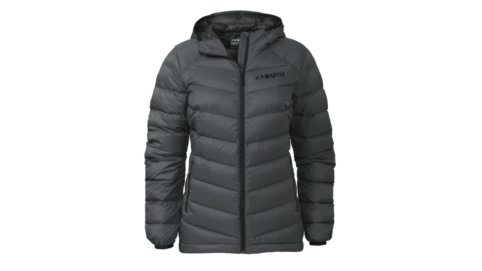 KUIU Super Down LT Hooded Hunting Jacket - Women's, Gunmetal, XL, Adult, Female, 7421672259742