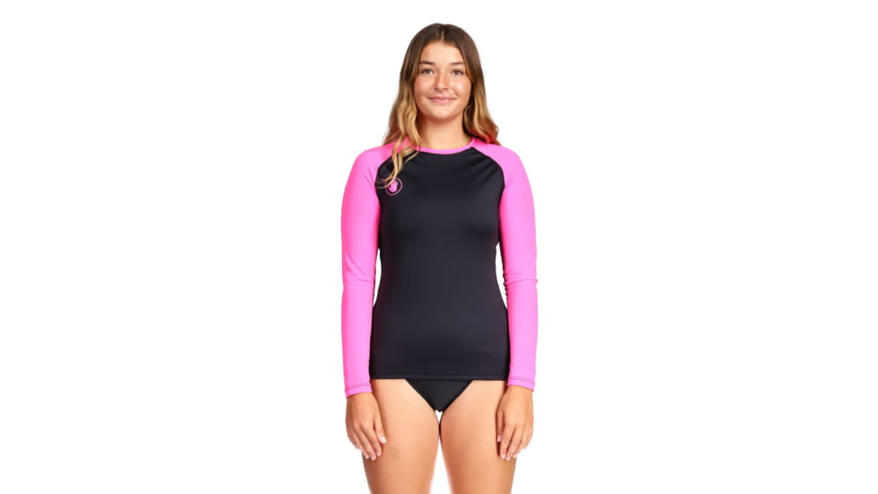 Body Glove Basic Long Sleeve Raglan Fitted Rash Guard - Black/Pink 89FD3CC1, M, Black/Pink, 16716W-BLKPNK-M