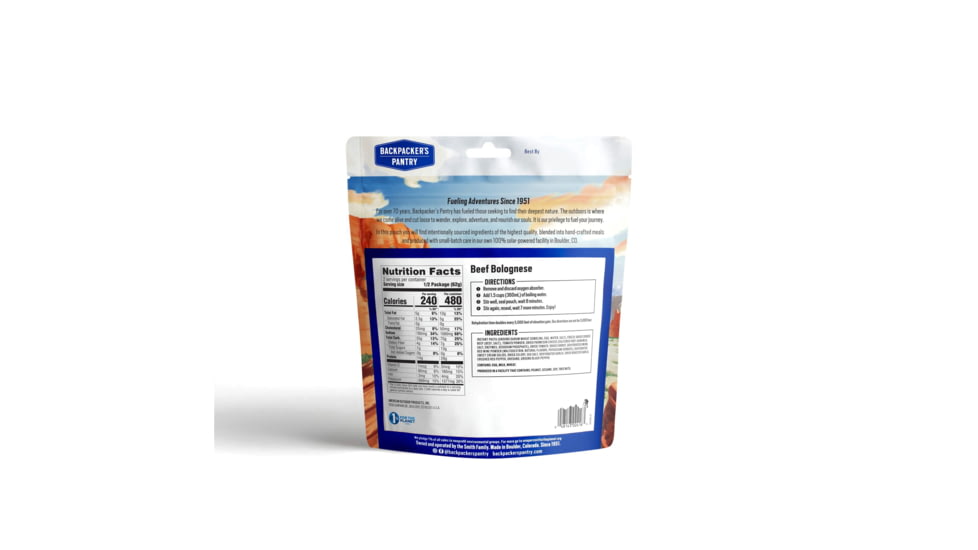 Backpackers Pantry Beef Bolognese Dehydrated Food, 480 Cal, 28g Protein, Natural, 4.4 oz, 102416