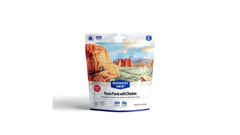 Backpackers Pantry Pesto Pasta w/ Chicken Dehydrated Food, 580 Cal, 38g Protein, Natural, 4.7 oz, 102412