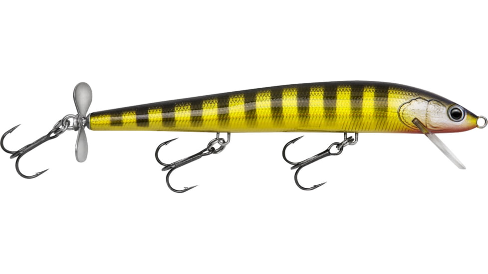 Bagley Lures Bagley Spintail Minnow With Tail Prop, Black Stripes on Gold Foil, 5in, 3/8oz, BST05-SBG