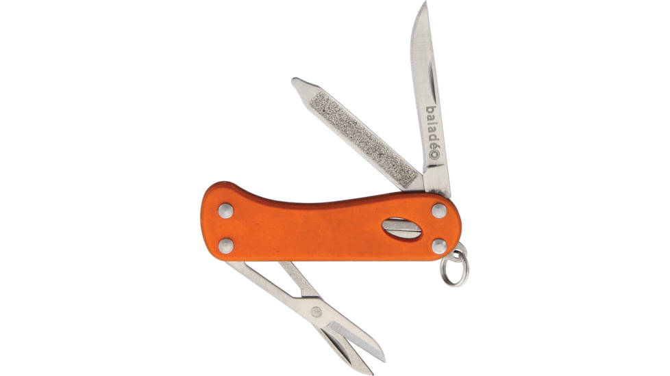 Baladeo Barrow Keychain Folding Knife, Closed 2.25in, Blade 2Cr13 SS Standard Edge Satin, Handle Orange Aluminum, ECO169
