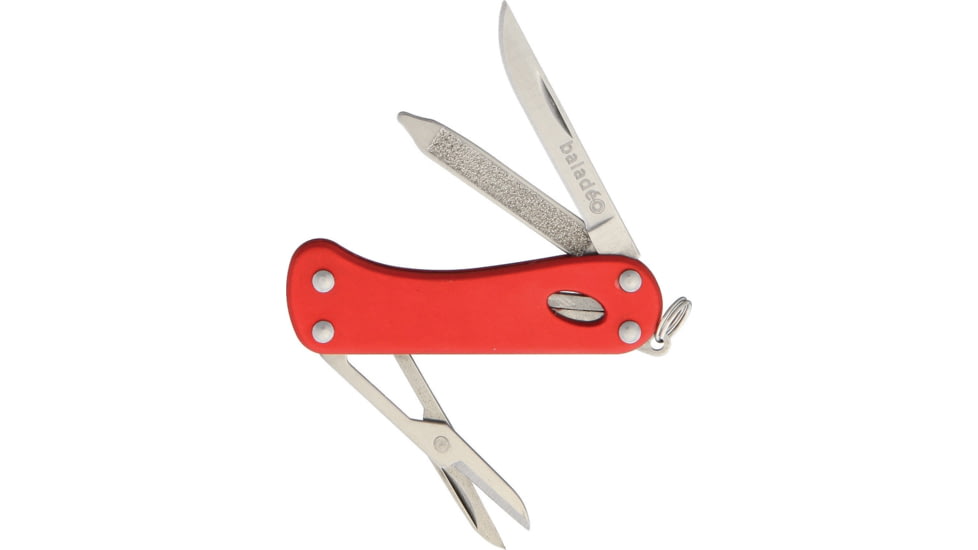 Baladeo Barrow Keychain Folding Knife, Closed 2.25in, Blade 2Cr13 SS Standard Edge Satin, Handle Red Aluminum, ECO166