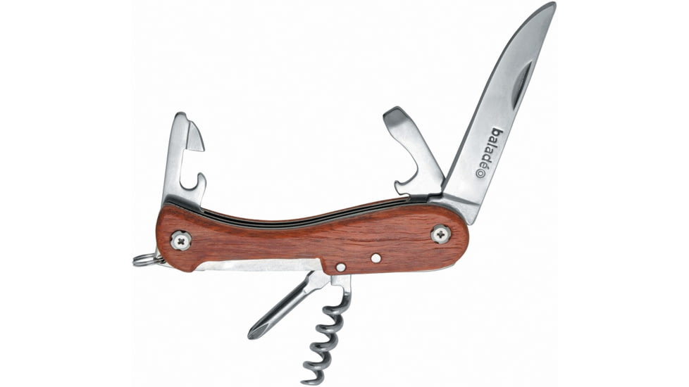 Baladeo Barrow Multi Function Knife Multi-Tools, Folding Knife, 3.5in Closed, Padauk Wood Handle, ECO173