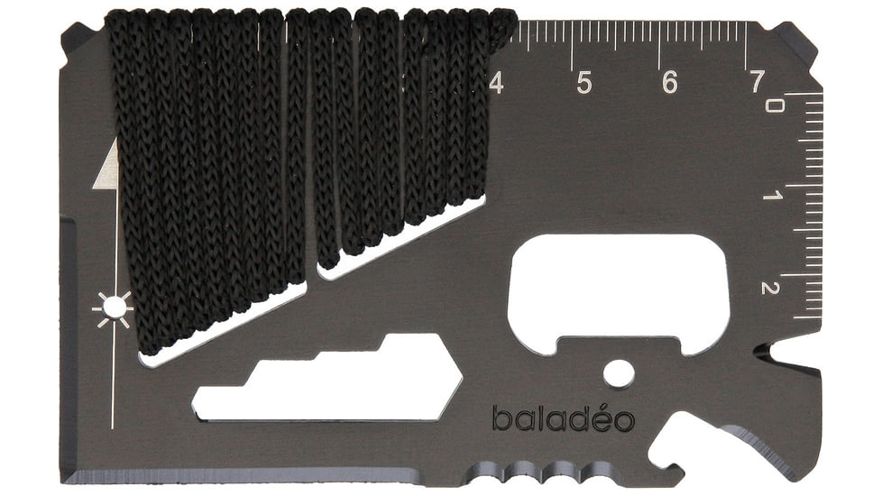 Baladeo Dakota Survival Card, 3.38in X 2.13in X 0.13in, Black SS Construction, Black Nylon Sheath, ECO215