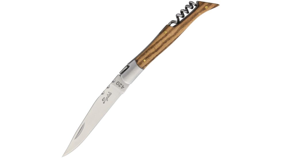 Baladeo Laguiole Corkscrew Zebra Wood Folding Knife,3.75in,420 Steel,Standard Edge,Satin,Zebra Wood Handle BALDUB042