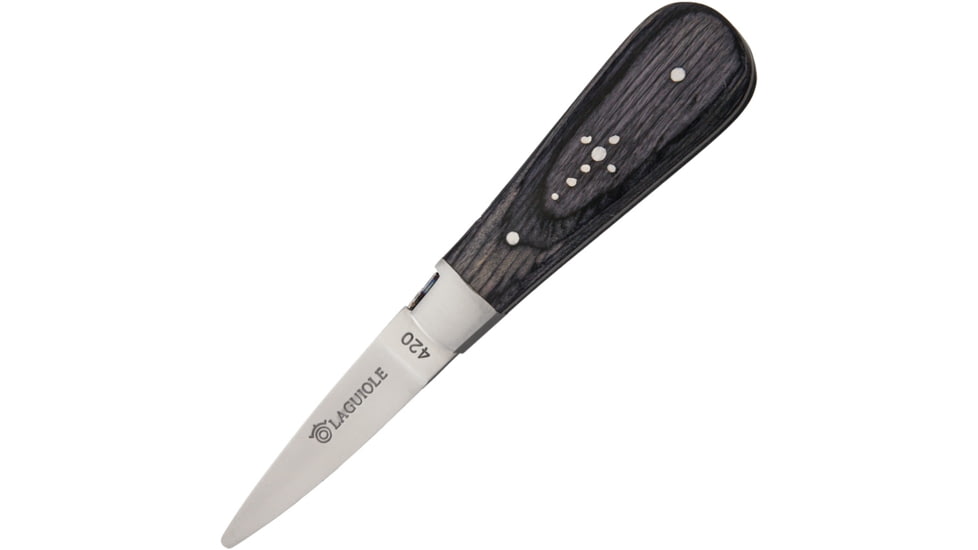 Baladeo Laguiole Oyster Knife, Type Nautical, Overall 6.375in, Blade 2.625in L SS Steel L Standard Edge, Handle Wood, Dark Gray Handles With Forged Bolster, Boxed, Gray, DUB097