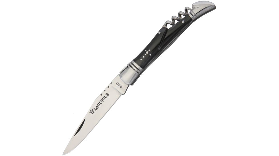 Baladeo Laguiole with Corkscrew Folding Knife,3.5in,Stainless Steel,Standard Edge,Black,Horn Handle BALDUB041