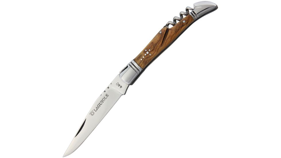 Baladeo Laguiole with Corkscrew Folding Knife,3.5in,Stainless Steel,Standard Edge,Brown,Olive Wood Handle BALDUB045