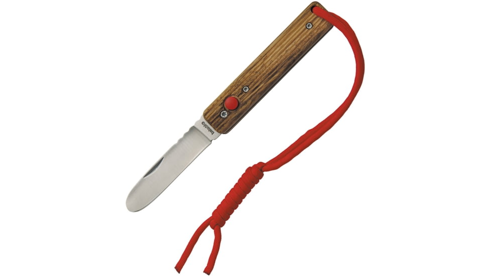 Baladeo Papagayo Kids Folding Knife, 3in Satin 420 SS Blunt Tip Blade, Brown Sculpted Zebra Wood Handle, Red Cord Lanyard, ECO340