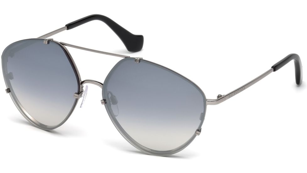 Balenciaga BA0085 Sunglasses - Shiny Light Ruthenium Frame Color, Smoke Mirror Lens Color