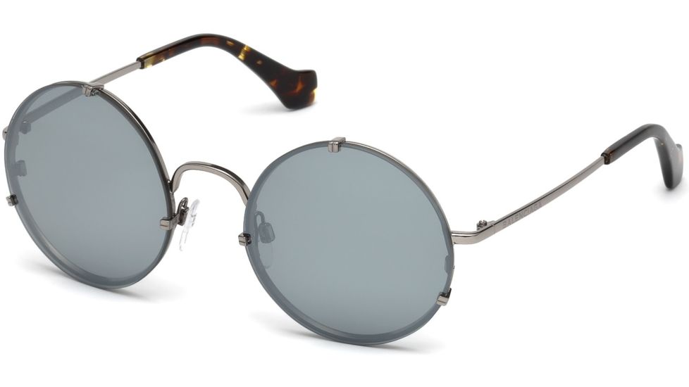 Balenciaga BA0086 Sunglasses - Shiny Light Ruthenium Frame Color, Smoke Mirror Lens Color