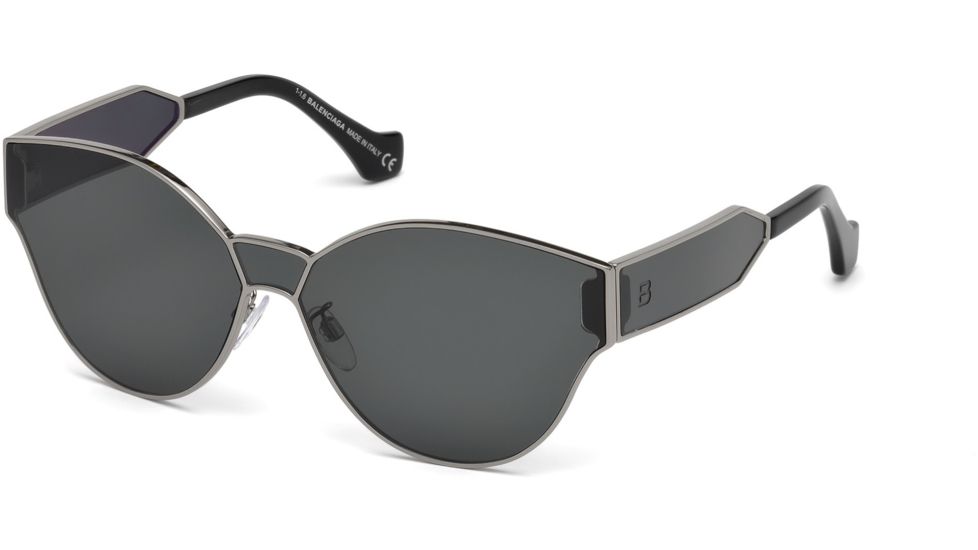 Balenciaga BA0096 Sunglasses - Shiny Dark Ruthenium Frame Color, Smoke Lens Color