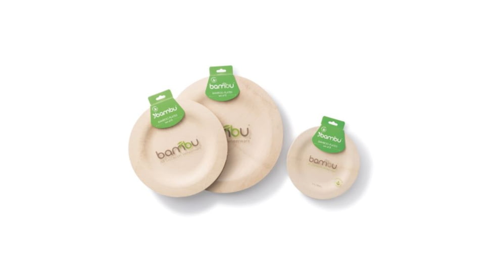 Bambu All Occasion Veneerware Bamboo Compostable Plates. 7in Round. Package of 8, Natural, 7in, 060100